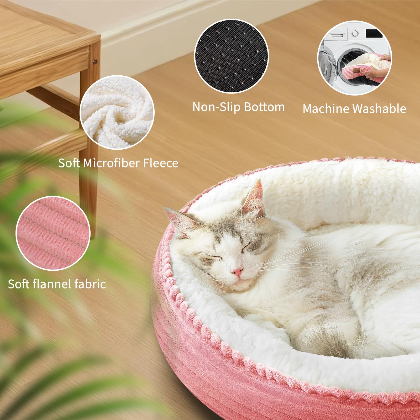 Zerbuger 23In Pink Round Cat Dog Bed For Large Medium Small Dogs Cats, Machine Washable Sleeping Sofa, Non-Slip Bottom Breathabl